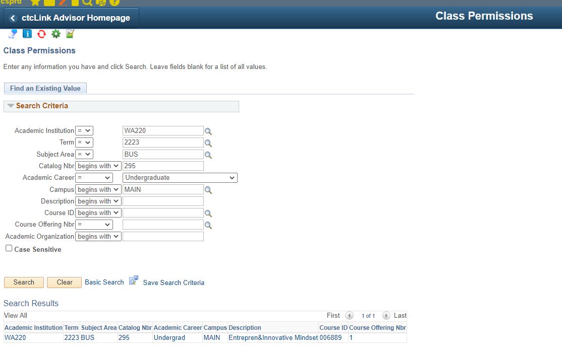 Class Search fields