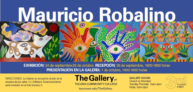 Spanish language Mauricio Robalino Exhibition postcard, Sept. 24 - Oct. 25 2024 in The Gallery at TCC