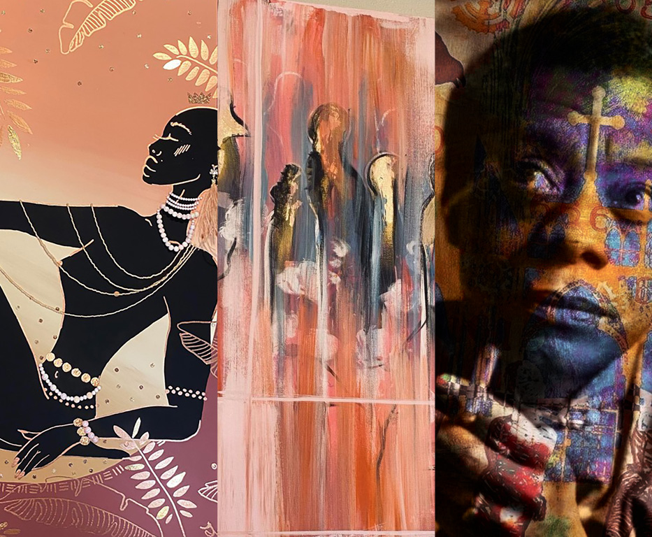 Flyer: Mobile website banner for the 3rd Annual Black Artists Exhibition, featuring three paintings. 