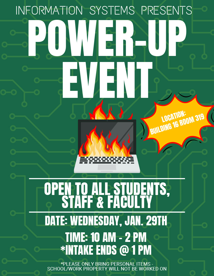 Flyer for power-up event, Jan. 29, 10a - 2p, Bldg. 16 Room 319. 