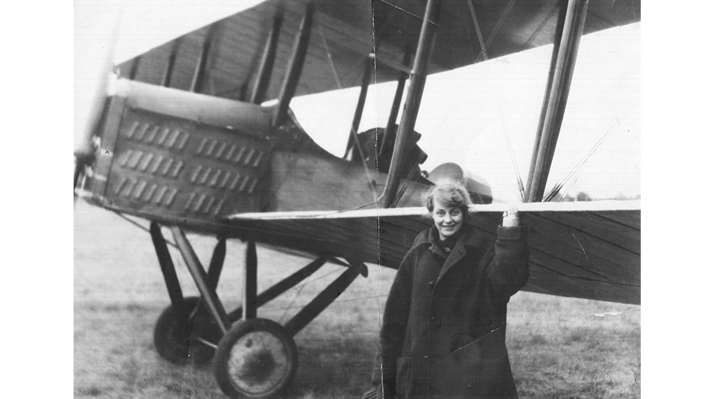 woman by plane